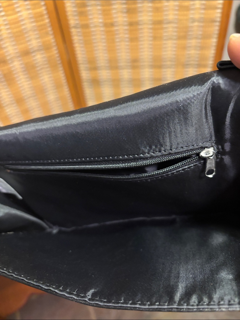Classic Black Satin Evening Clutch with Silver Accent - Picture 6 of 12